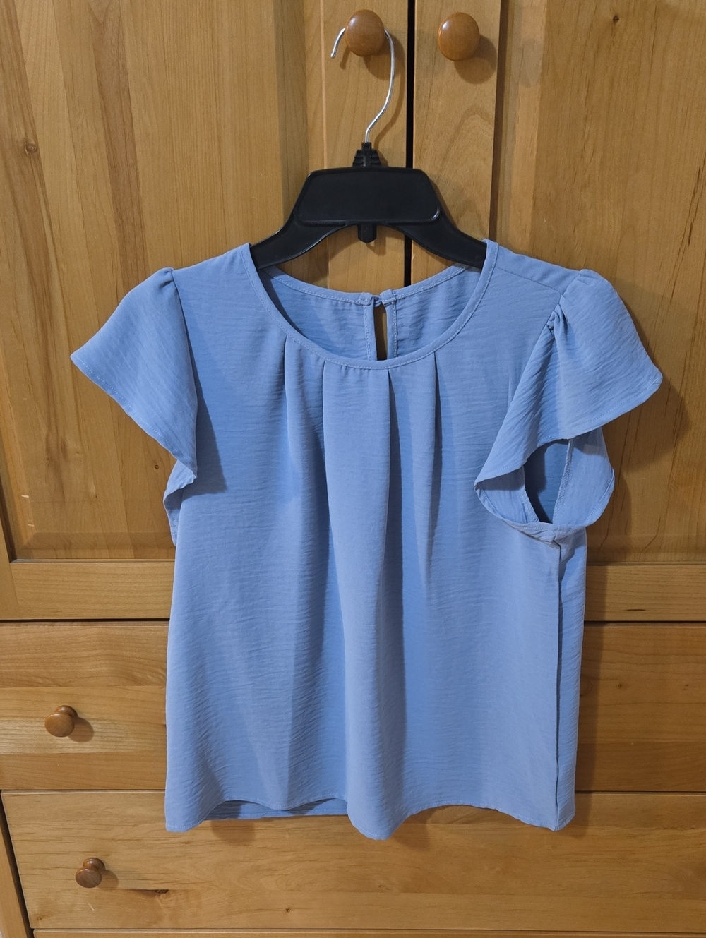 Light Blue Flutter Sleeve Women's Top